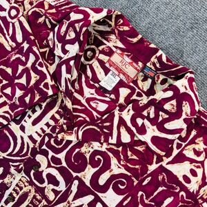 RJC Men's 3XL Hawaiian Shirt Maroon Aztec Tribal Block Print Cotton Made in USA